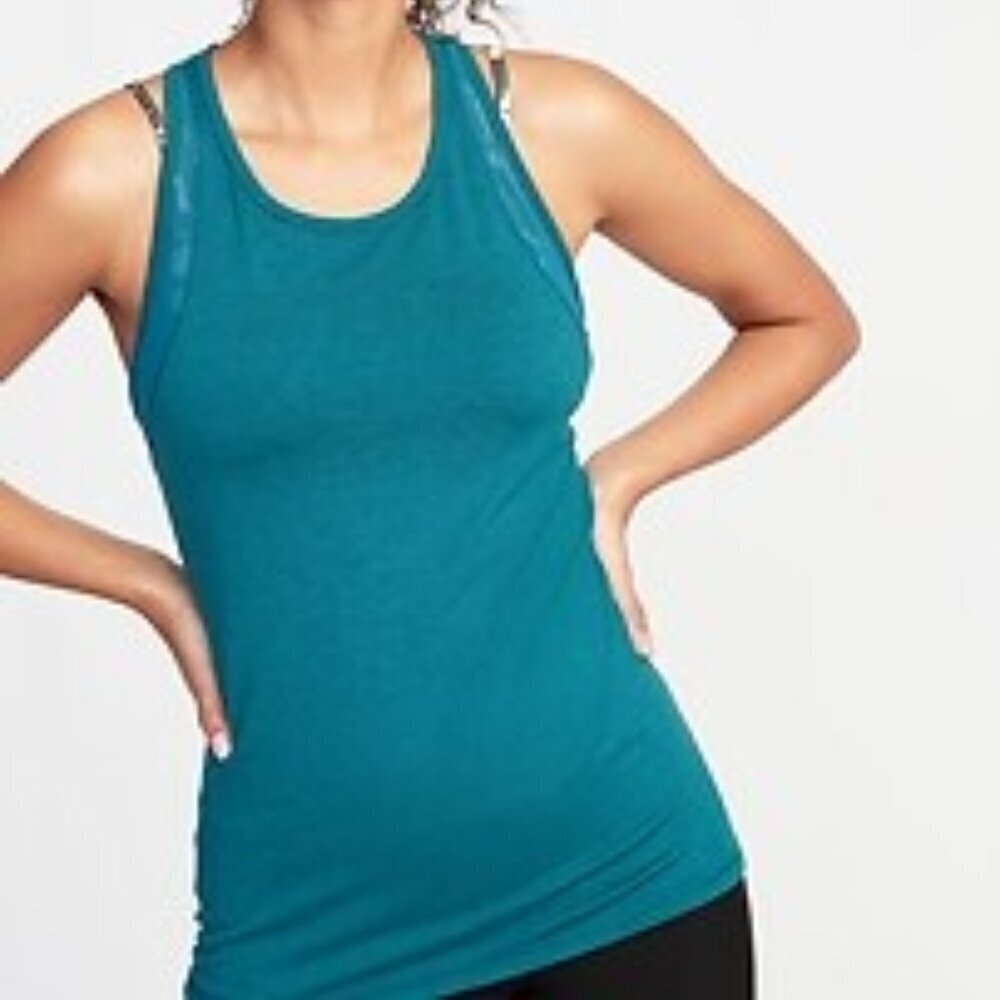 All in Motion Seamless Ribbed High Neck Laser Cut Active Workout Tank Top XS